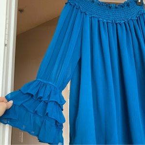 CeCe Turquoise off the shoulder blouse